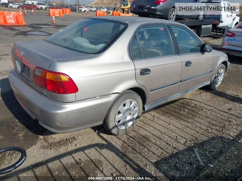 2000 Honda Civic Lx VIN: 2HGEJ6677YH521848 Lot: 40872988