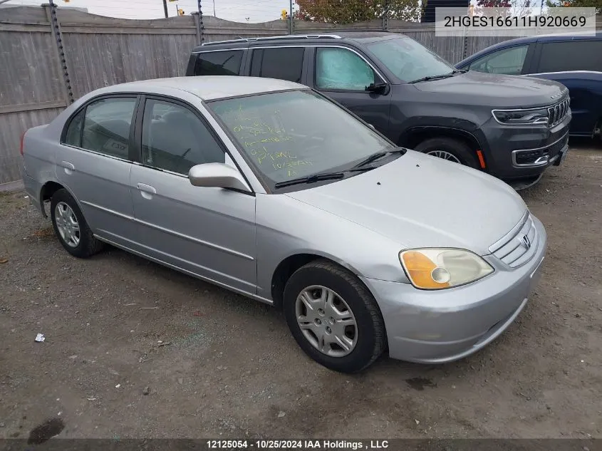 2001 Honda Civic VIN: 2HGES16611H920669 Lot: 12125054