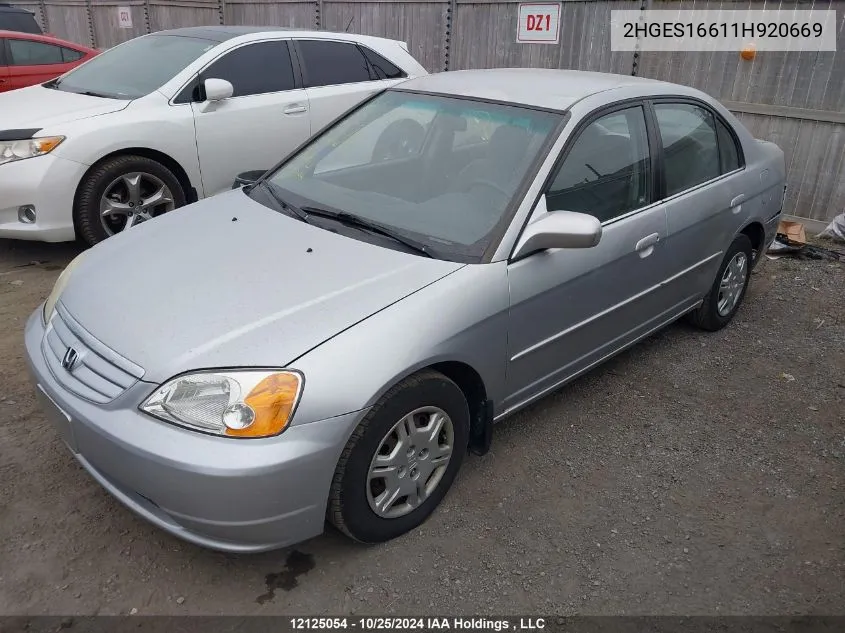 2001 Honda Civic VIN: 2HGES16611H920669 Lot: 12125054