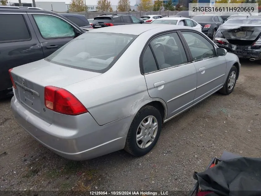 2001 Honda Civic VIN: 2HGES16611H920669 Lot: 12125054