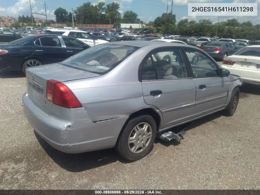 2001 Honda Civic Lx VIN: 2HGES16541H611298 Lot: 39536986