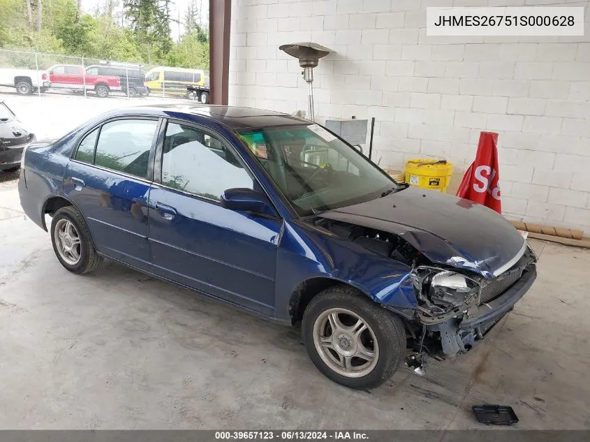 2001 Honda Civic Ex VIN: JHMES26751S000628 Lot: 39657123