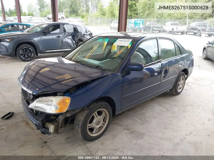 2001 Honda Civic Ex VIN: JHMES26751S000628 Lot: 39657123