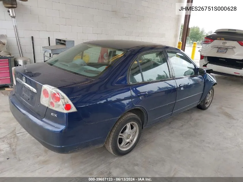 2001 Honda Civic Ex VIN: JHMES26751S000628 Lot: 39657123