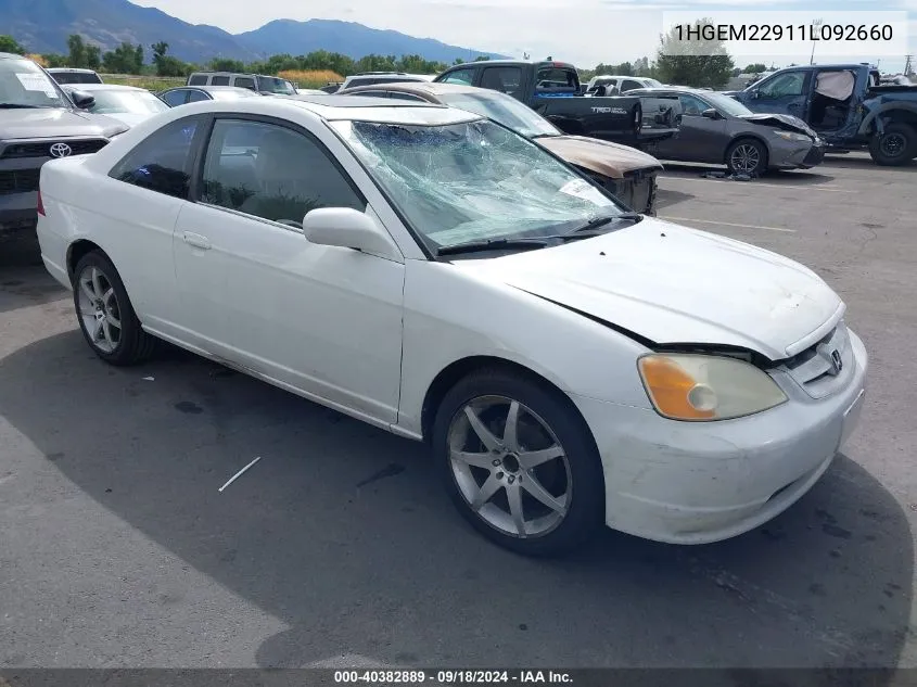 2001 Honda Civic Si/Ex VIN: 1HGEM22911L092660 Lot: 40382889