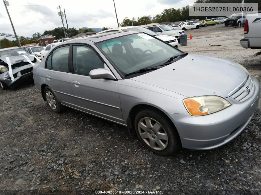 2001 Honda Civic Ex VIN: 1HGES26781L060366 Lot: 40669655