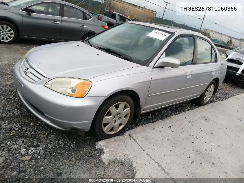 2001 Honda Civic Ex VIN: 1HGES26781L060366 Lot: 40669655