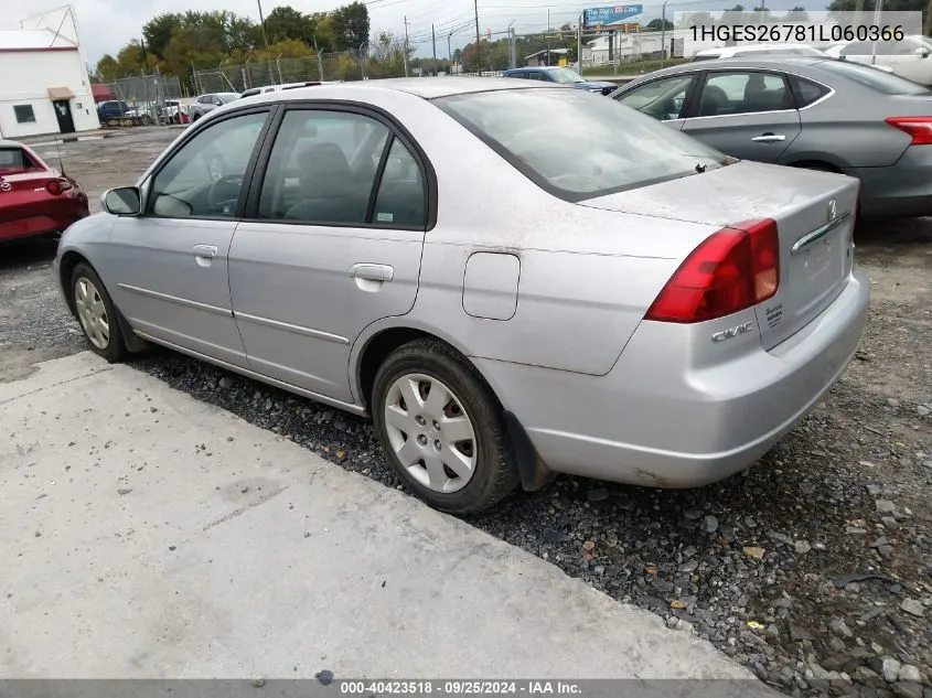 2001 Honda Civic Ex VIN: 1HGES26781L060366 Lot: 40669655