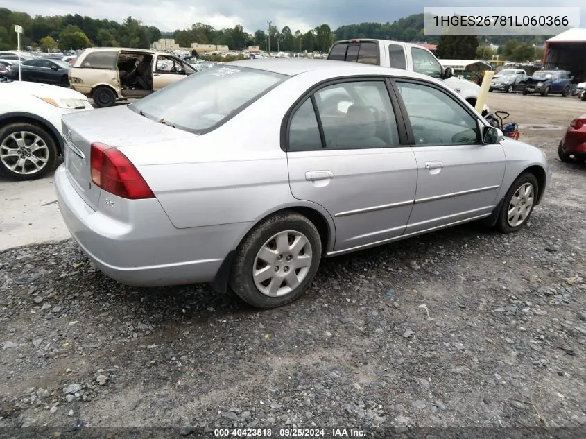 2001 Honda Civic Ex VIN: 1HGES26781L060366 Lot: 40669655