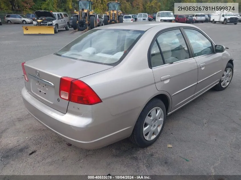 2001 Honda Civic Ex VIN: 2HGES26781H599874 Lot: 40533078