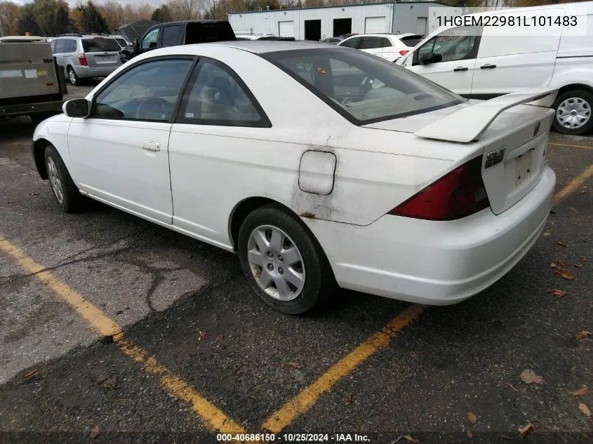 2001 Honda Civic Ex VIN: 1HGEM22981L101483 Lot: 40686150