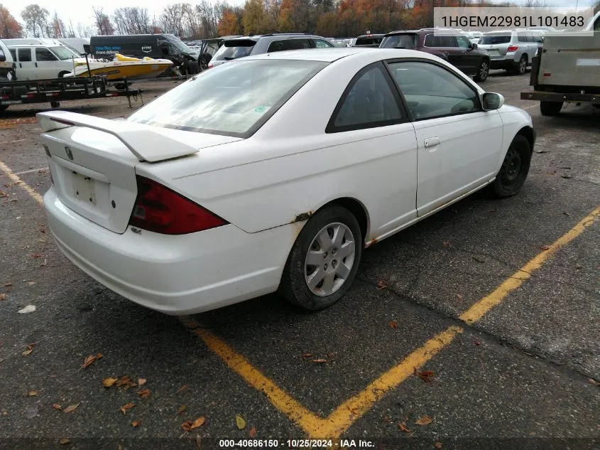 2001 Honda Civic Ex VIN: 1HGEM22981L101483 Lot: 40686150