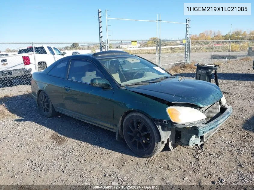 2001 Honda Civic Ex VIN: 1HGEM219X1L021085 Lot: 40689972