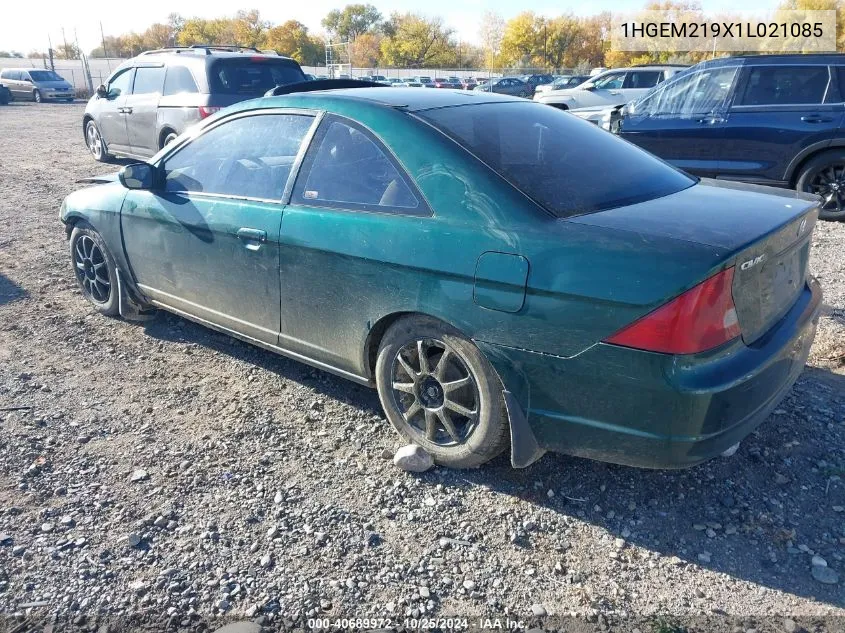 1HGEM219X1L021085 2001 Honda Civic Ex