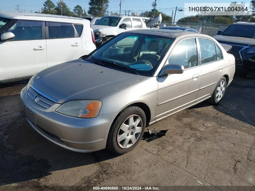 2001 Honda Civic Ex VIN: 1HGES267X1L004364 Lot: 40690880