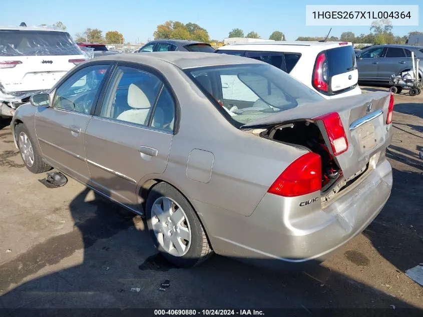 2001 Honda Civic Ex VIN: 1HGES267X1L004364 Lot: 40690880