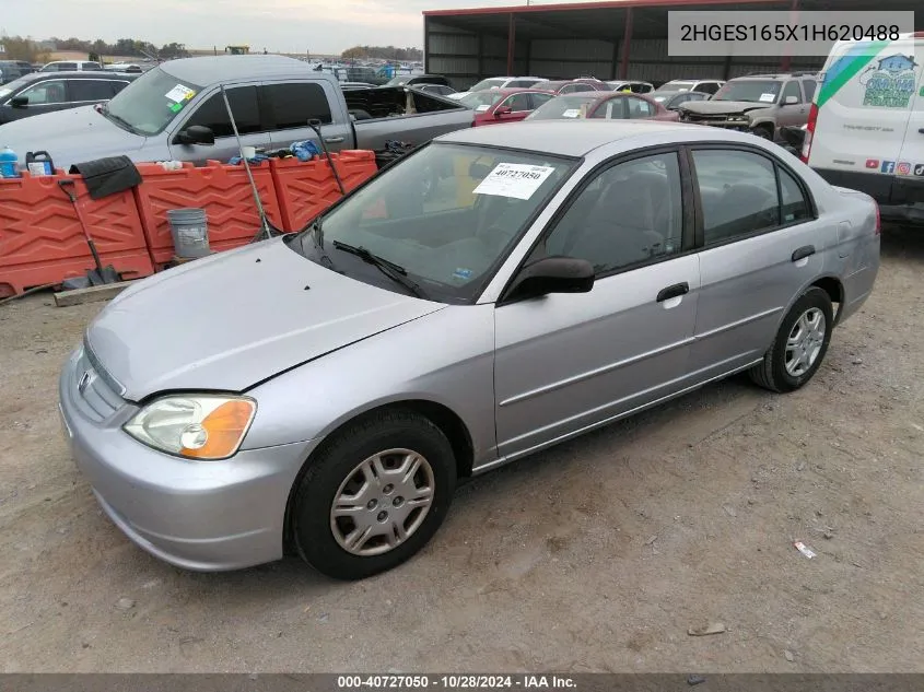 2001 Honda Civic Lx VIN: 2HGES165X1H620488 Lot: 40727050