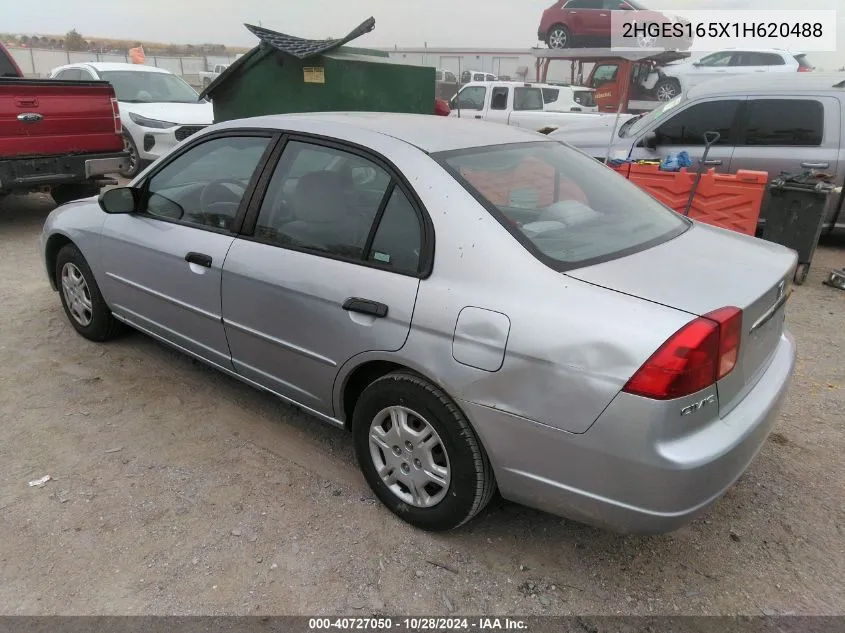 2001 Honda Civic Lx VIN: 2HGES165X1H620488 Lot: 40727050