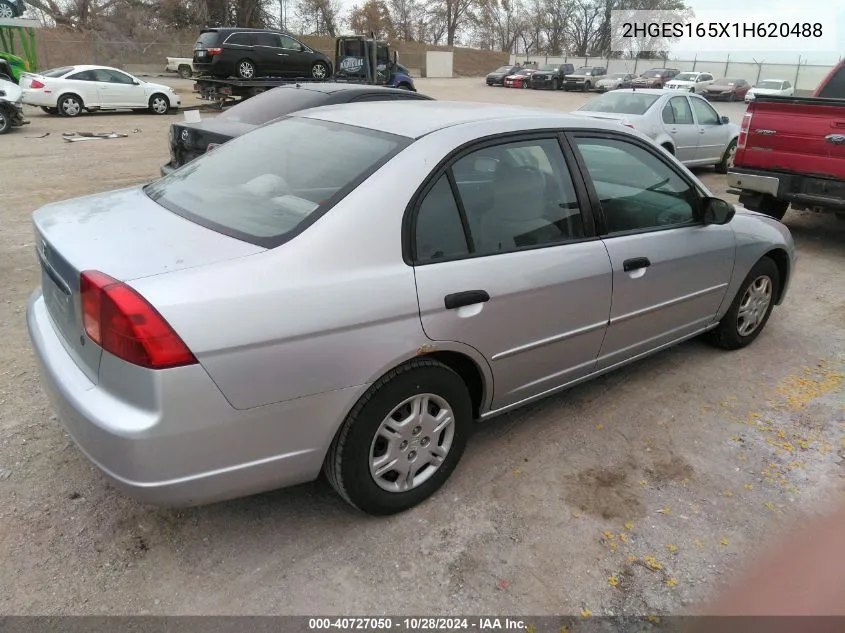 2001 Honda Civic Lx VIN: 2HGES165X1H620488 Lot: 40727050