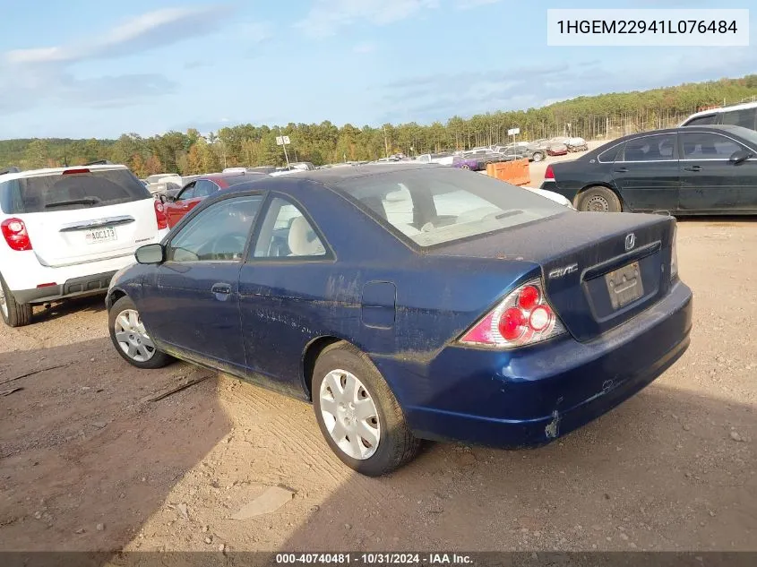 2001 Honda Civic Ex VIN: 1HGEM22941L076484 Lot: 40740481