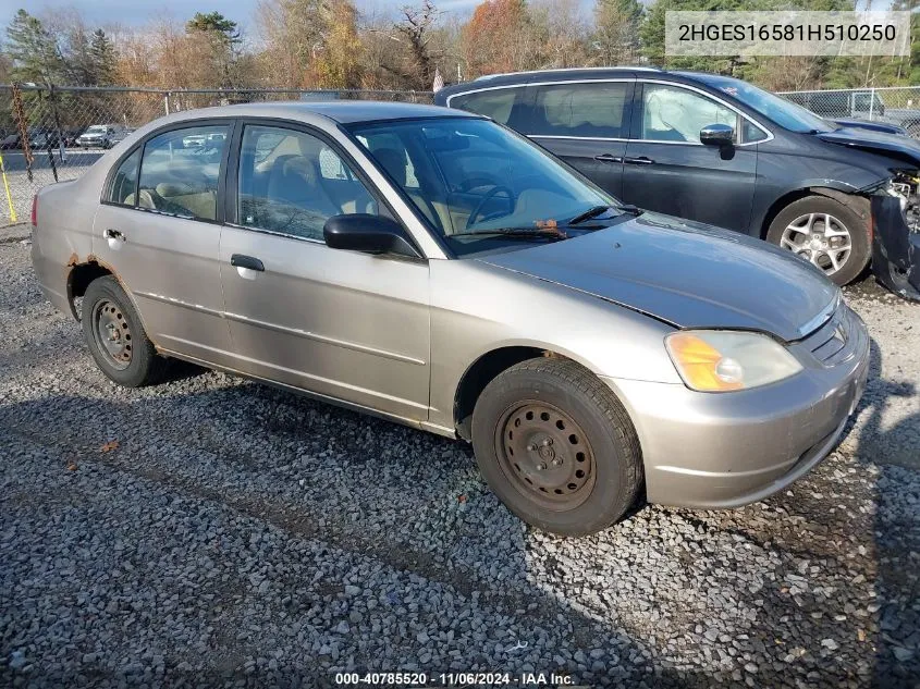 2001 Honda Civic Lx VIN: 2HGES16581H510250 Lot: 40785520