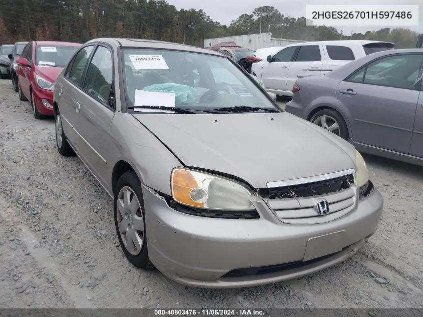 2001 Honda Civic Ex VIN: 2HGES26701H597486 Lot: 40803476