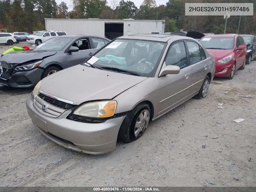 2001 Honda Civic Ex VIN: 2HGES26701H597486 Lot: 40803476