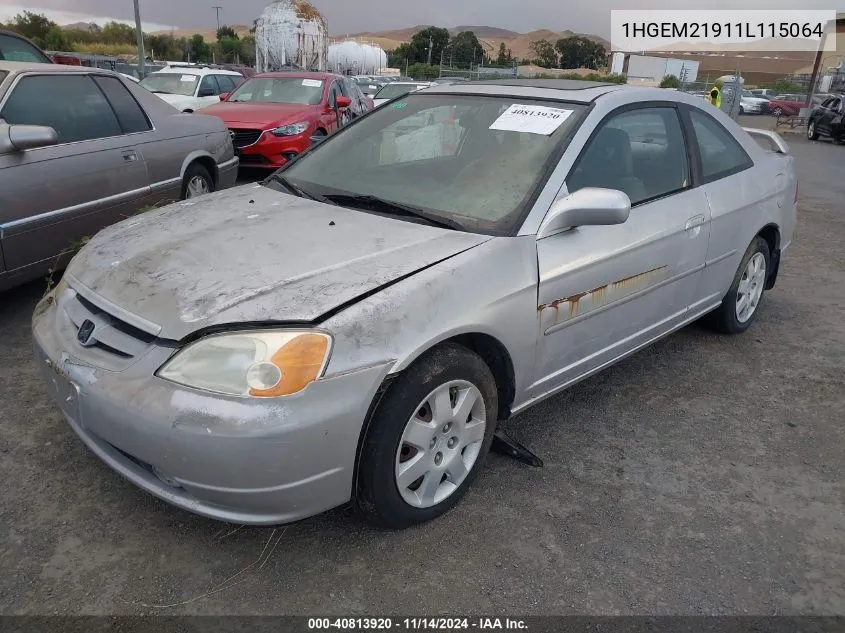 2001 Honda Civic Ex VIN: 1HGEM21911L115064 Lot: 40813920