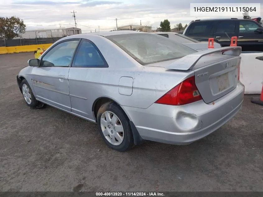 2001 Honda Civic Ex VIN: 1HGEM21911L115064 Lot: 40813920