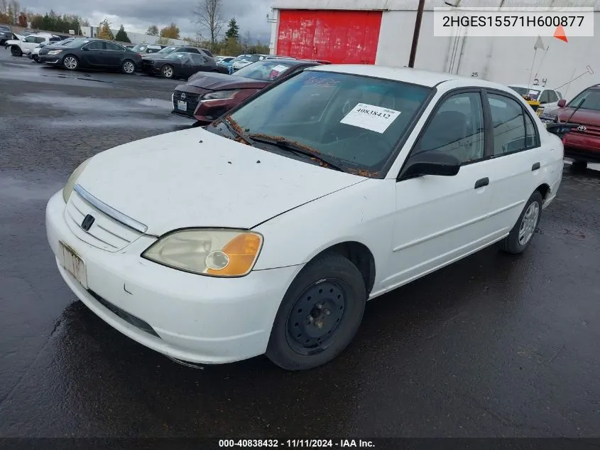 2001 Honda Civic Lx VIN: 2HGES15571H600877 Lot: 40838432