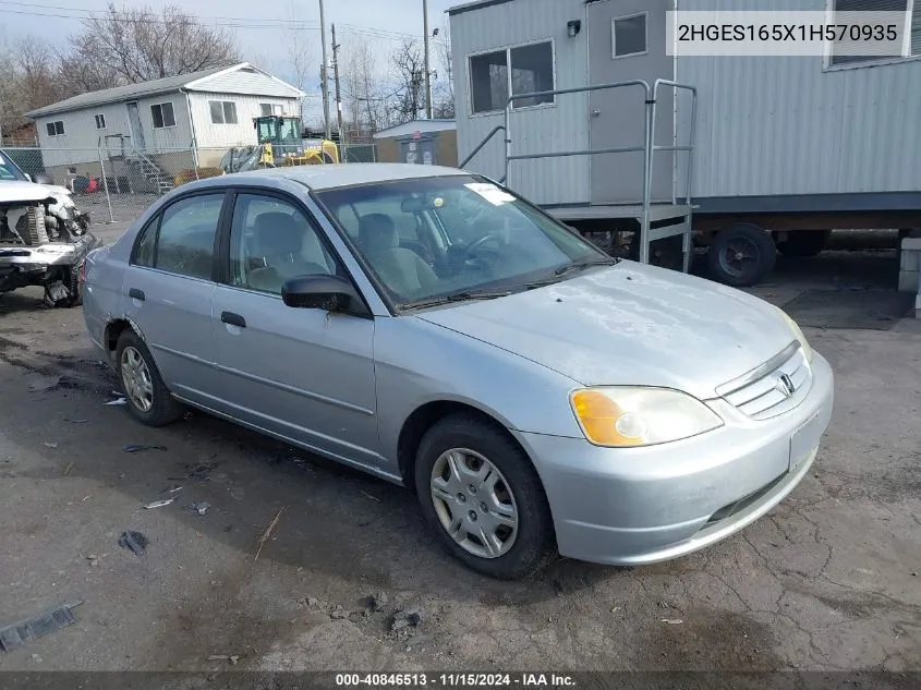 2001 Honda Civic Lx VIN: 2HGES165X1H570935 Lot: 40846513