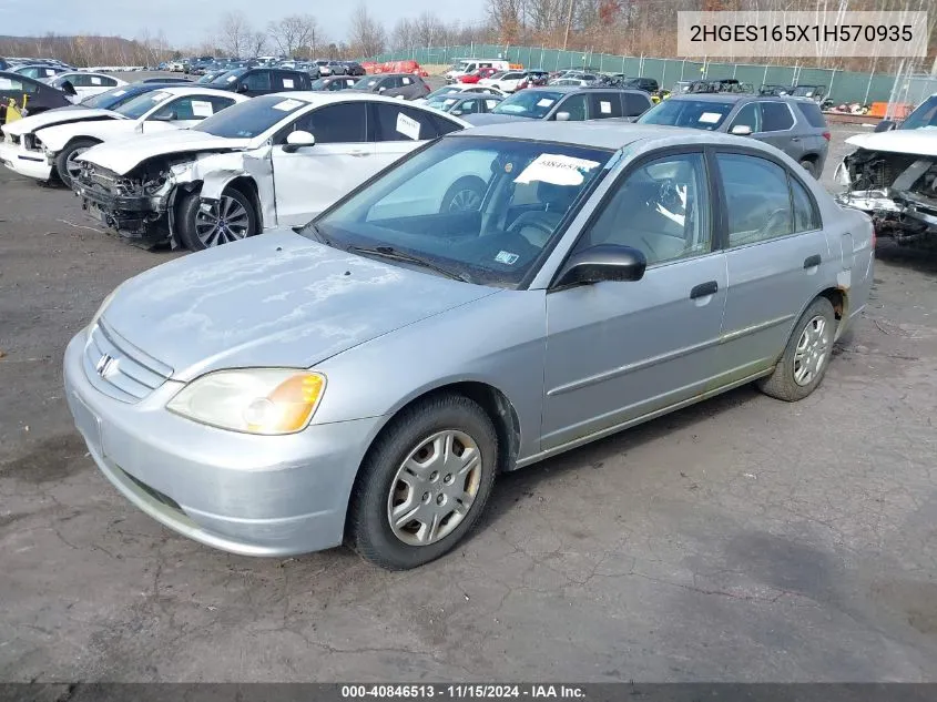 2001 Honda Civic Lx VIN: 2HGES165X1H570935 Lot: 40846513