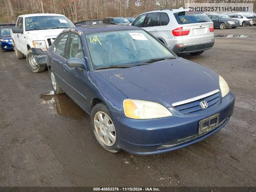 2001 Honda Civic Ex VIN: 2HGES25711H548881 Lot: 40853376