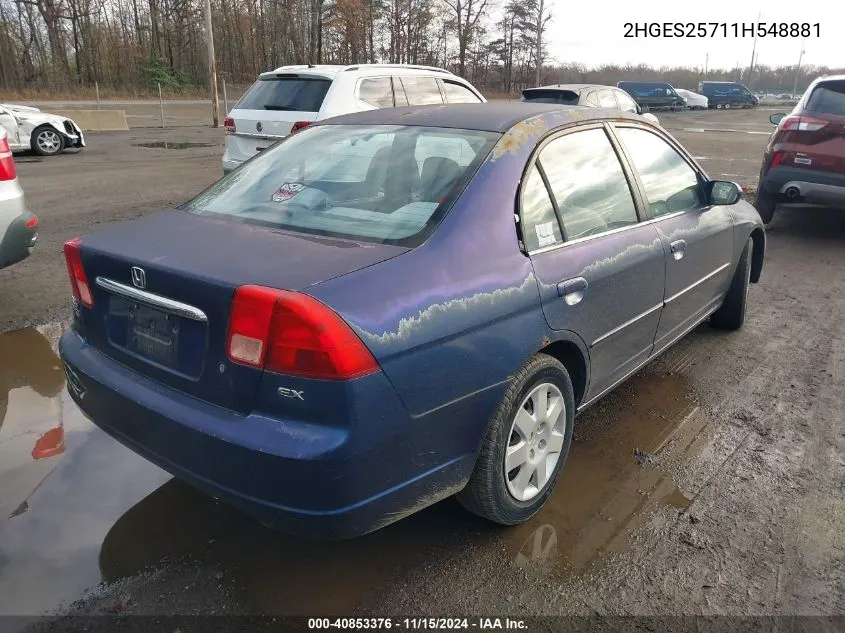 2001 Honda Civic Ex VIN: 2HGES25711H548881 Lot: 40853376