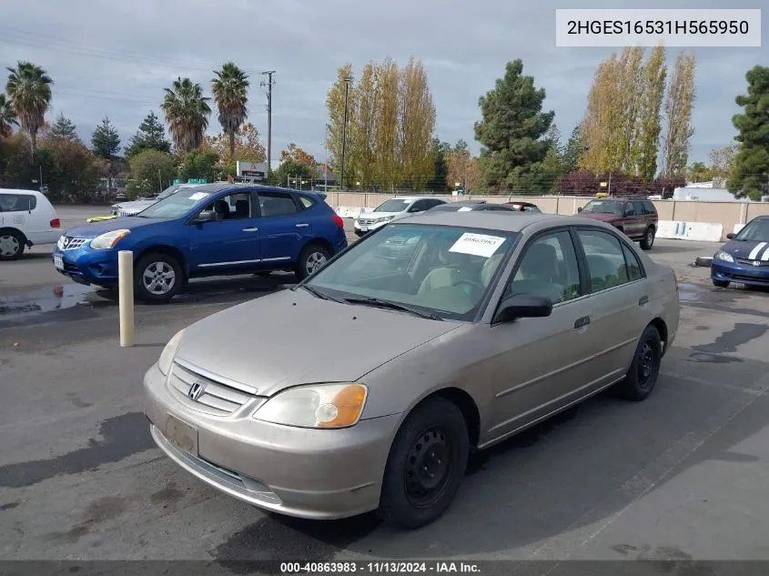 2001 Honda Civic Lx VIN: 2HGES16531H565950 Lot: 40863983