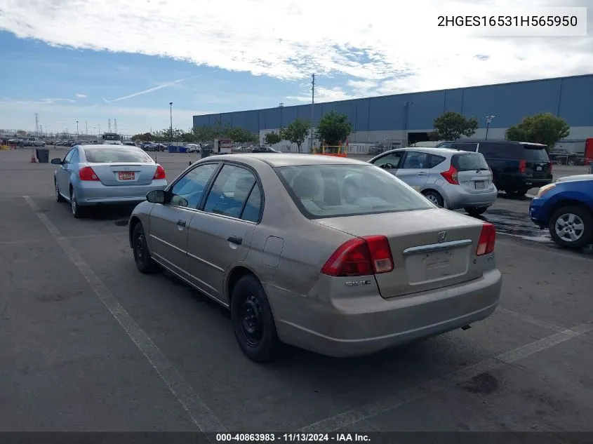 2001 Honda Civic Lx VIN: 2HGES16531H565950 Lot: 40863983