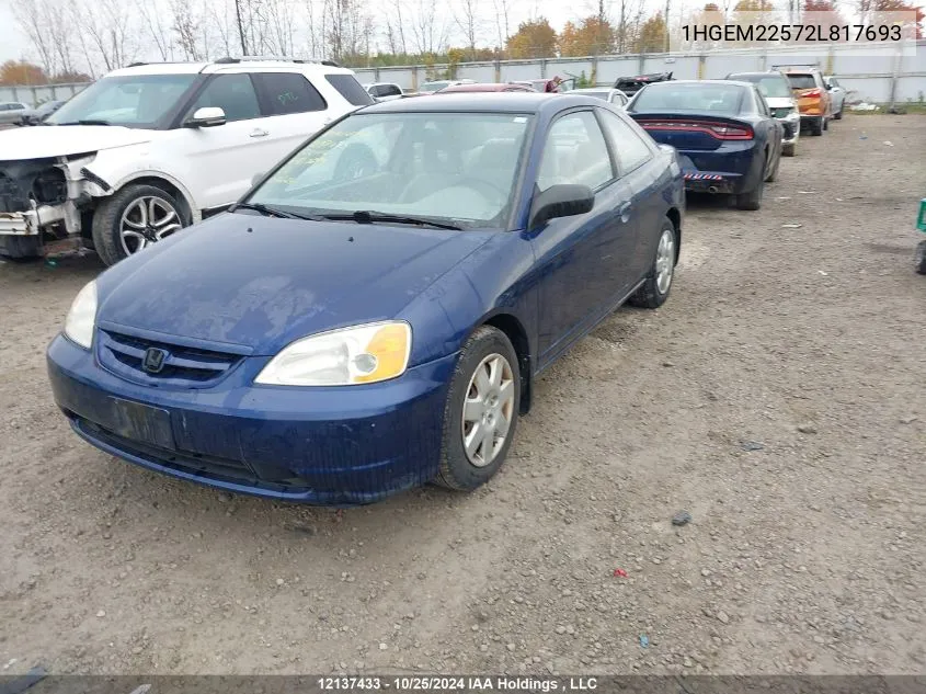 2002 Honda Civic VIN: 1HGEM22572L817693 Lot: 12137433