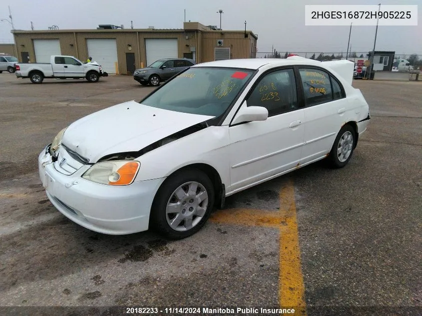 2002 Honda Civic Lx VIN: 2HGES16872H905225 Lot: 20182233