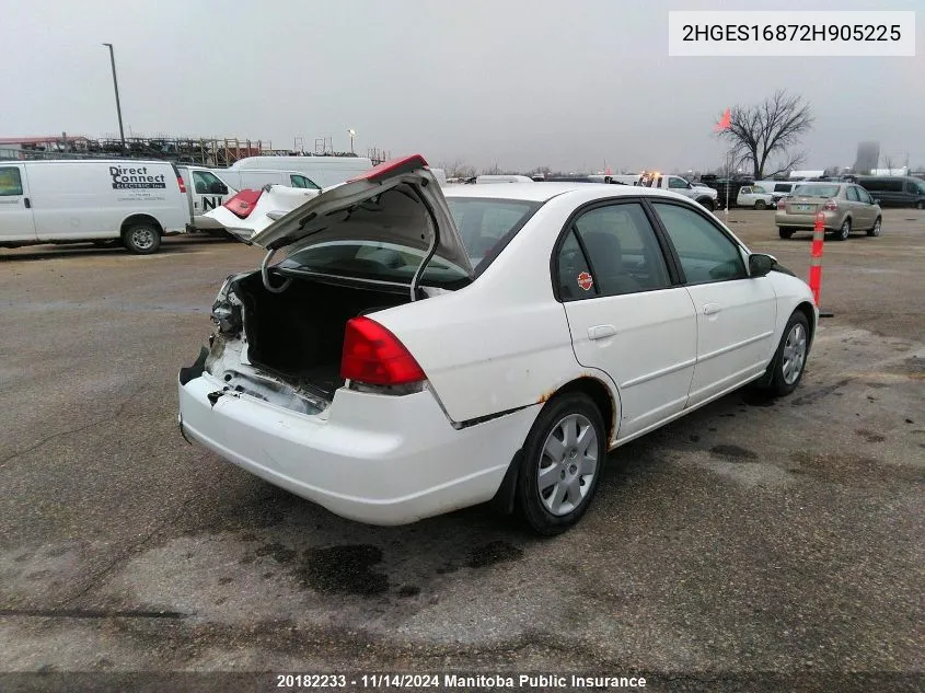 2002 Honda Civic Lx VIN: 2HGES16872H905225 Lot: 20182233