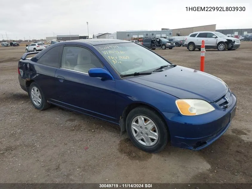 2002 Honda Civic Ex VIN: 1HGEM22992L803930 Lot: 30049719