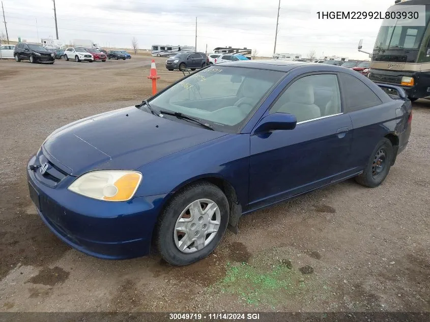 2002 Honda Civic Ex VIN: 1HGEM22992L803930 Lot: 30049719