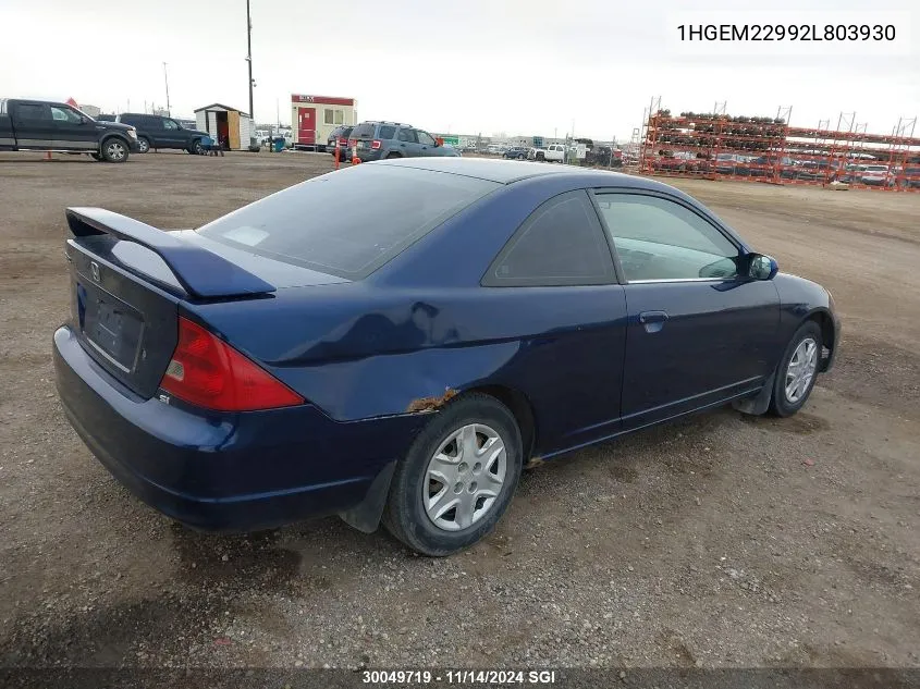 2002 Honda Civic Ex VIN: 1HGEM22992L803930 Lot: 30049719