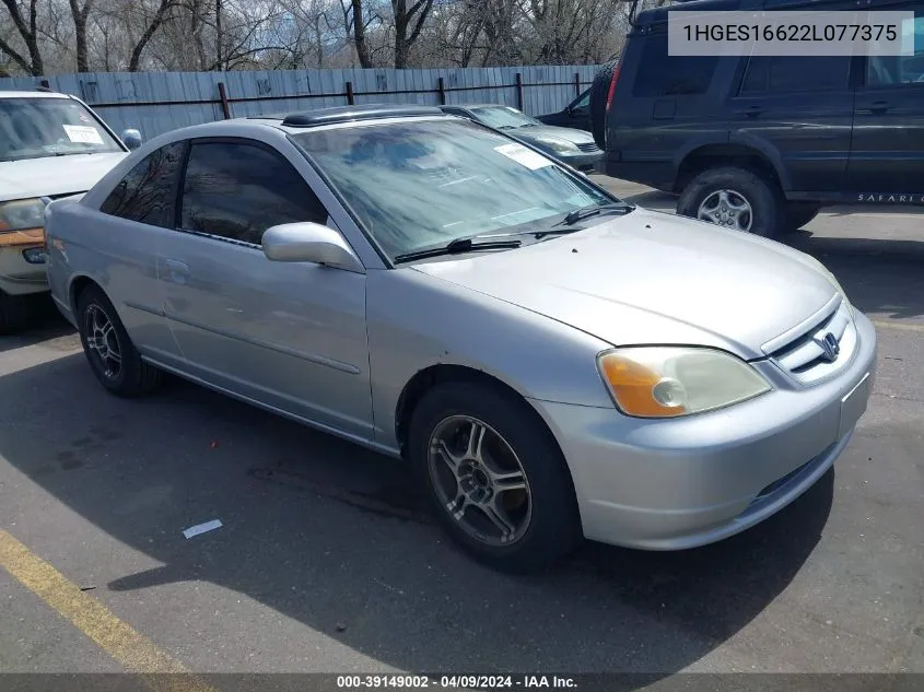 2002 Honda Civic Lx VIN: 1HGES16622L077375 Lot: 39149002