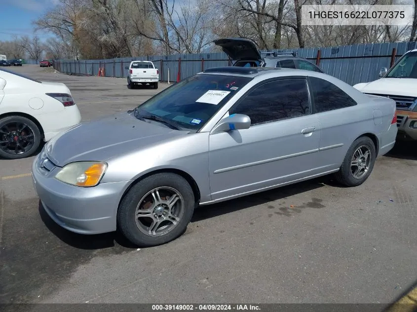 2002 Honda Civic Lx VIN: 1HGES16622L077375 Lot: 39149002