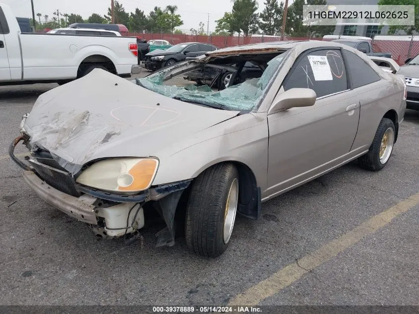 2002 Honda Civic Ex VIN: 1HGEM22912L062625 Lot: 39378889