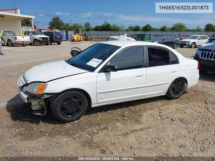 2002 Honda Civic Lx VIN: 1HGES16522L001873 Lot: 40242838