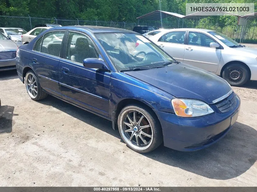 2002 Honda Civic Ex VIN: 1HGES26762L021003 Lot: 40297958