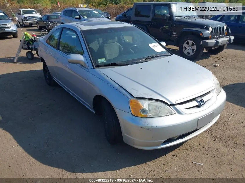 2002 Honda Civic Ex VIN: 1HGEM22922L101559 Lot: 40322219