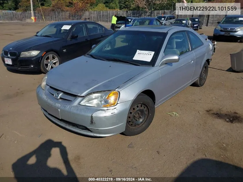 2002 Honda Civic Ex VIN: 1HGEM22922L101559 Lot: 40322219