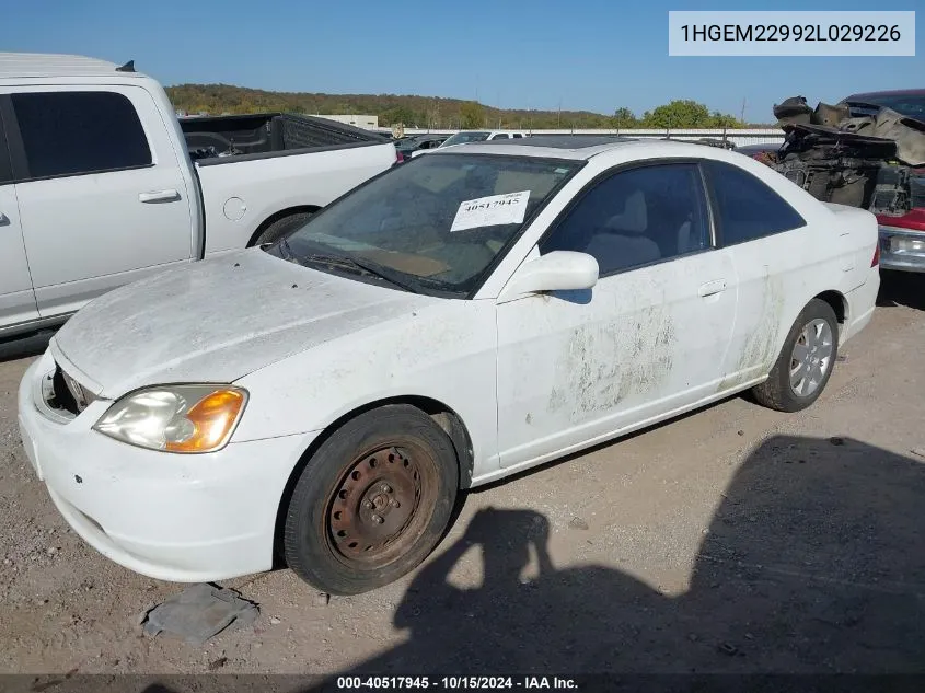 2002 Honda Civic Ex VIN: 1HGEM22992L029226 Lot: 40517945